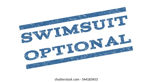 Swimsuit Optional watermark stamp. Text caption between parallel lines with grunge design style. Rubber seal stamp with scratched texture. Vector cobalt blue color ink imprint on a white background.