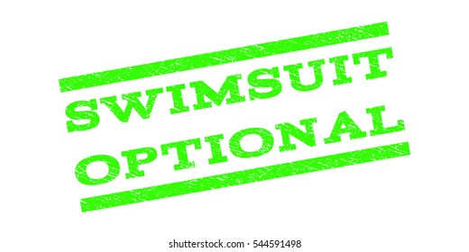 Swimsuit Optional watermark stamp. Text tag between parallel lines with grunge design style. Rubber seal stamp with scratched texture. Vector light green color ink imprint on a white background.