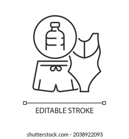 Der Badeanzug aus Plastikflaschen ist ein lineares Symbol. Recycling von Kunststoffabfällen. Ethischer Badeanzug. Dünne, anpassbare Illustration. Contour-Symbol. Vektor-einzelne Rahmenzeichnung. Bearbeitbarer Hub