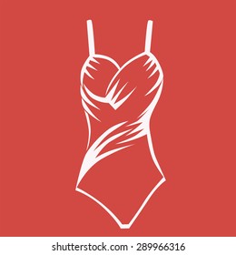 Swimsuit. Red background.