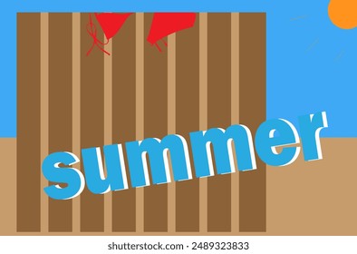swimsuit red on the fence on a blue background sun 