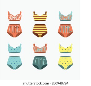 Swimsuit Set. Vintage Vector Illustration. Summer Time