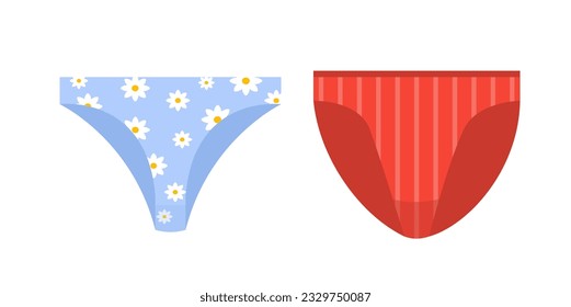 Swimsuit shorts sticker set. Red and blue underwear for summer beach rest. Aesthetics and elegance. Fashion, trend and style. Cartoon flat vector collection isolated on white background