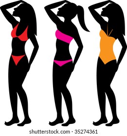 Swimsuit Silhouettes 1. Three different types of swimsuits.