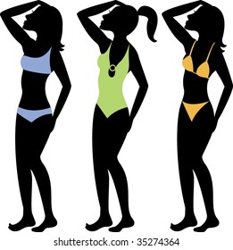 Swimsuit Silhouettes 3. Three different types of swimsuits.