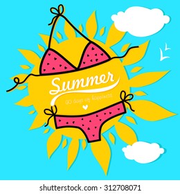 Swimsuit /Swimsuit, sun and sky, bright summer vector background
