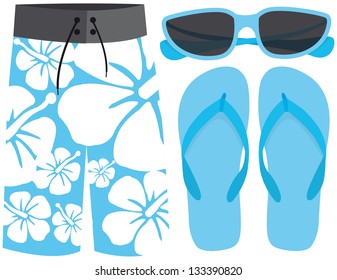 Swimsuit, sunglasses and sandals