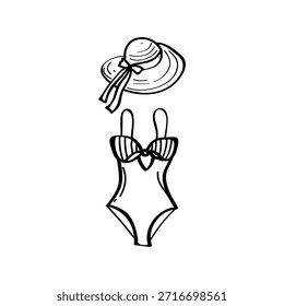 Swimsuit and sunhat hand drawn vector illustration