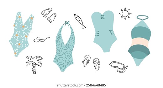 swimsuit. swimming clothes. summer. vacation by the sea. vector. beautiful women's swimwear. clothes. clothes for a beautiful girl. a bikini. Burkini.