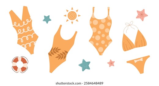 swimsuit. swimming clothes. summer. vacation by the sea. vector. beautiful women's swimwear. clothes. clothes for a beautiful girl. a bikini. Burkini.