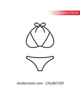 Swimsuit top and bikini thin line vector icon. Women bathing suit outline set, editable stroke.