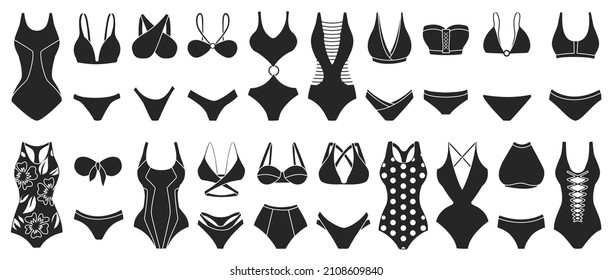 Icono de conjunto negro del vector Swimsuit. Ropa de baño de ilustración vectorial sobre fondo blanco. Traje de natación de iconos de conjunto negro aislado.