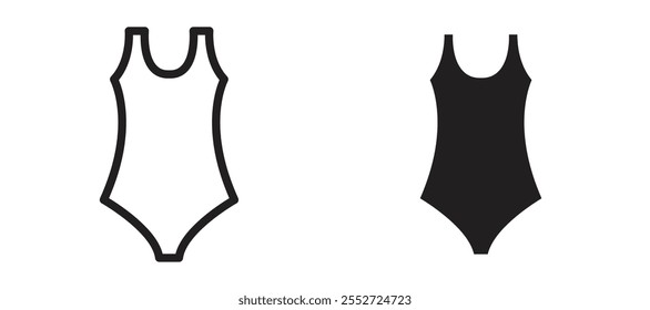 Conjunto de iconos de Vector de traje de baño negro relleno y estilo delineado.
