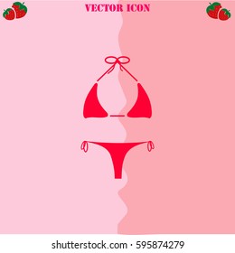Swimsuit vector  icon. Strawberry Background.