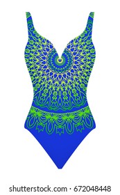 swimsuit. vector illustration with print mandala