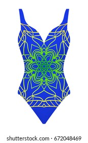 swimsuit. vector illustration with print mandala