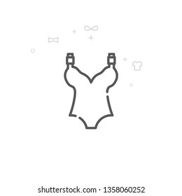 Swimsuit Vector Line Icon. Clothes, Garments Symbol, Pictogram, Sign. Light Abstract Geometric Background. Editable Stroke. Adjust Line Weight. Design with Pixel Perfection.
