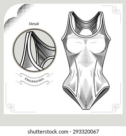 Swimsuit Vector stock image. Clothes for swimmers. Sportswear. Water Sports. Fashion illustration of swimsuits. Vector illustration of women's sport swimsuit