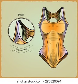 Swimsuit Vector stock image. Clothes for swimmers. Sportswear. Water Sports. Fashion illustration of swimsuits. Vector illustration of women's sport swimsuit
