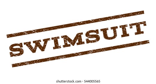 Swimsuit watermark stamp. Text caption between parallel lines with grunge design style. Rubber seal stamp with dirty texture. Vector brown color ink imprint on a white background.