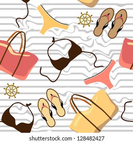 Swimsuit,beach bag,beach shoes seamless background