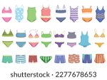 Swimsuits for children icons set cartoon vector. Swim boy. Diver water