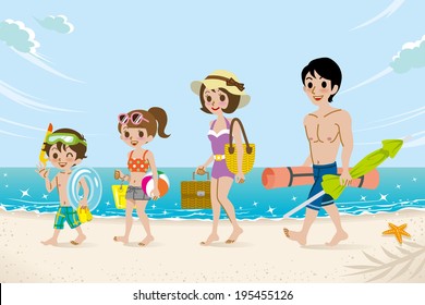 Swimsuits family in the Beach