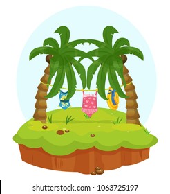 swimsuits, palm trees