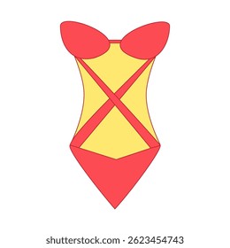 Swimsuit-style red and yellow fashion bodysuit.