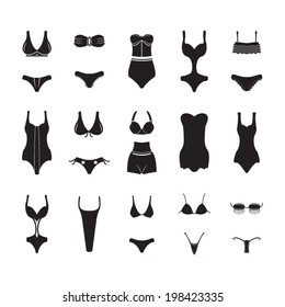 Swimwear and bikini icons set