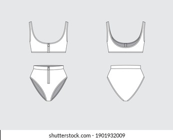 swimwear, front and back, drawing flat sketches with vector illustration by sweettears