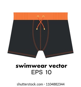 Swimwear shorts isolated icon. Swimsuit for men or boys in black and orange color. Modern beach pants vector.