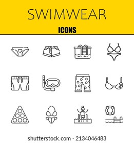 swimwear vector line icons set. panties, shorts and pool Icons. Thin line design. Modern outline graphic elements, simple stroke symbols stock illustration
