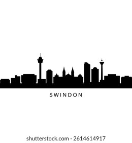 Swindon England Skyline with Black Silhouette.