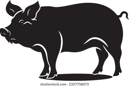 Swine with curly tail, Basic simple Minimalist vector graphic, isolated on white background, black and white svg