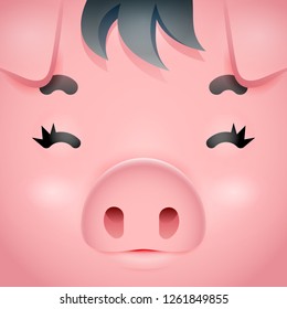 Swine cute pig square character cartoon face design vector illustration