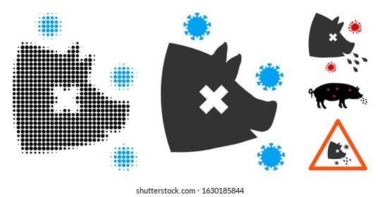 Swine flu halftone vector icon and solid version. Illustration style is dotted iconic Swine flu icon symbol on a white background. Halftone texture is circle pixel. Some bonus icons.