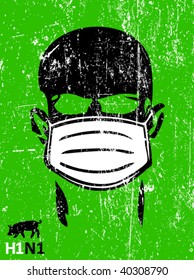 Swine Flu Poster - Man In A Virus Mask