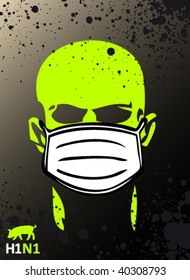 Swine Flu Poster - Man In A Virus Mask