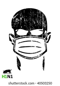 Swine Flu Poster - Man In A Virus Mask