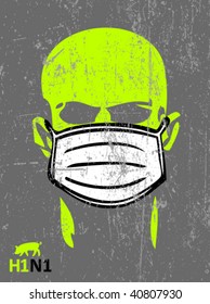 Swine Flu Poster - Man In A Virus Mask