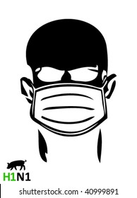 Swine Flu Poster - Man In A Virus Mask