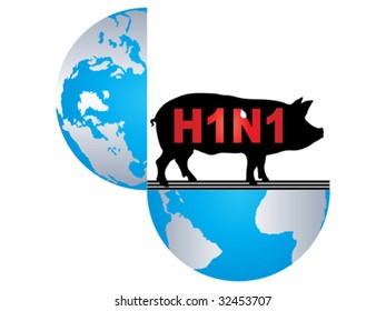 Swine flu virus around the world vector illustration