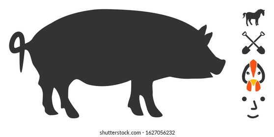 Swine icon. Illustration contains vector flat swine pictogram isolated on a white background, and bonus icons.