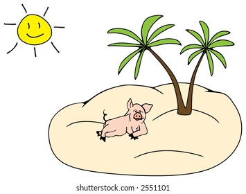 Swine lying beneath palms