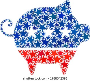 Swine mosaic of stars in different sizes and color shades. Swine illustration uses American official blue and red colors of Democratic and Republican political parties, and star parts.