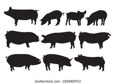 Swine pig, farm animal bundle stencil templates svg