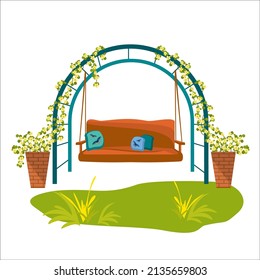 Schaukel, Bogen, Entspannung im Garten. Vektorgrafik