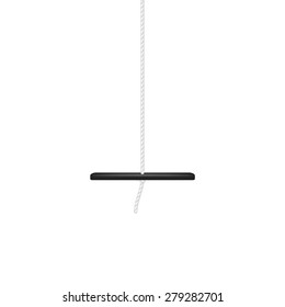 Swing in black design hanging on white rope 
