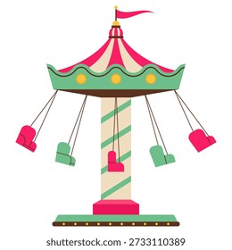 Swing Carousel Amusement Ride With Hanging Chairs Carnival Vector Illustration